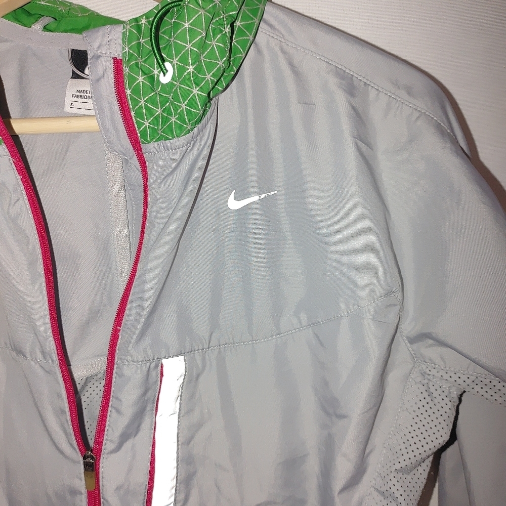 Nike Vapor Mesh Full Zip Running Jacket Gray Green Silver Reflective Size Small - Picture 4 of 9